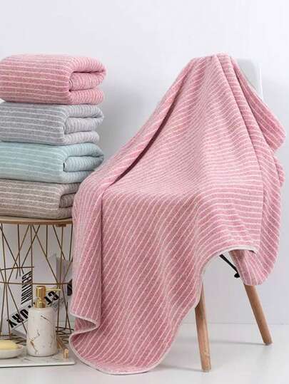 1pc Coral Fleece Striped Bath Towel, Black & White Back To School For Beauty Salon Home Bathroom Shower Towels For Beauty Salon, Hotel Sports,Home Essentials, Towel, Skin Care Bath Towel Sheet