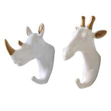 2PCS Deer Head + Elephant Head/Rhinoceros Head + Giraffe Head Wall Hooks - No Drill Adhesive Animal Decor Hooks For Bathroom Bedroom, Heavy Duty Wall Hanging Hooks For Towels Robes Keys Coats Entryway Home Decor