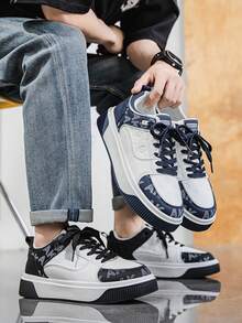 2025 新款男鞋透气拼色系带低帮休闲滑板鞋，四季耐磨防滑厚底百搭轻便休闲运动鞋，适合户外活动、日常通勤、假日旅行、休闲露营、礼物 - 彩色 - 查看 2