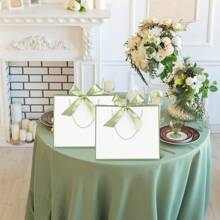 2 pezzi/12 pezzi Eleganti borse regalo con fiocchi e nastri - borse in carta bianca di grande capacità, adatte per Ognissanti, Ringraziamento, Natale, Capodanno, matrimonio, compleanno, borse di shopping di colore solido semplice, piccole imprese, festa per la doccia nuziale, festa di benvenuto a casa, forniture per feste di vacanza