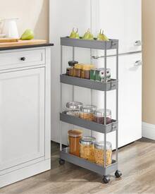 Carro de Almacenamiento de 4 Niveles, Carrito con Ruedas, Carro de Cocina, Ahorro de Espacio, para Baño, Oficina, 14,4 x 42 x 86 cm, Gris Paloma, Vuelta al Cole - Gris - Ver 2