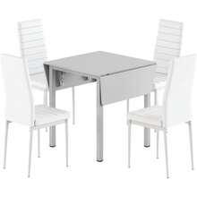 Dining Table And Chairs Set Of 4, Drop Leaf Folding Grey Kitchen Table With White PU Leather High Back Chair For Dining Room, Kitchen - Gray Table + 4 White Chairs - View 11