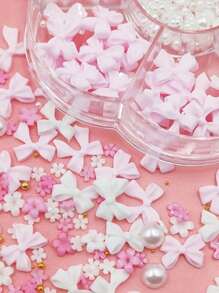 600Pcs Bow Nail Charms And Flatback Pearls,White Pink Bowknot 3D Cute Nail Charms Acrylic Flower For Nail Supplies Design,White Half Pearls For Nail Decoration DIY Crafts Y2K Nail Art Accessories