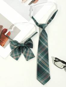 1条女士学院风蝴蝶结领带，适合校服、派对、日常穿着，也可用于圣诞装饰 - 格子領帶 - 查看 3