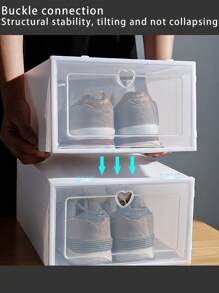 6/12pcs Stackable Clear Plastic Shoe Storage Boxes, Transparent Door Plastic Shoe Containers, Thick Drawers