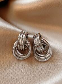 1pair Bridal Exaggerated Simple Stylish Asymmetrical Summer Hollow Hoop Out Several Circle Round Entwined Texture Mixed Multilayer Circle Twist Knot Gold Color Earrings Multi-Layered Wrap Stud Earrings For Women Wedding Party Banquet Gift Jewelry