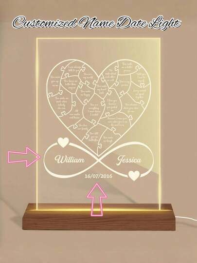 1pc Custom Glow Lamps With Personalized Photo, Text & Date Night Light With Your Cherished Moments & Special Dates! Romantic Sunset/Wedding Anniversary For Bedroom,Gift Decor,Perfect For Couples,Perfect Gift For Mother's Day, Love Day & Christmas