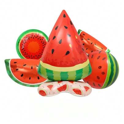 5pcs Summer Watermelon Themed Foil Balloon Set, Inflatable Standing Triangular Watermelon, 3D Watermelon Balloons, Suitable For Summer Theme Party, Birthday Party, Fruit Event Decoration