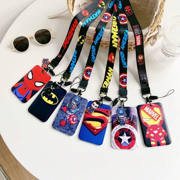 1pc Cartoon Student Campus ID Card Holder With Long Lanyard Work ID Badge Holder Subway/Bus Pass Protection Case School/Daycare Card Holder