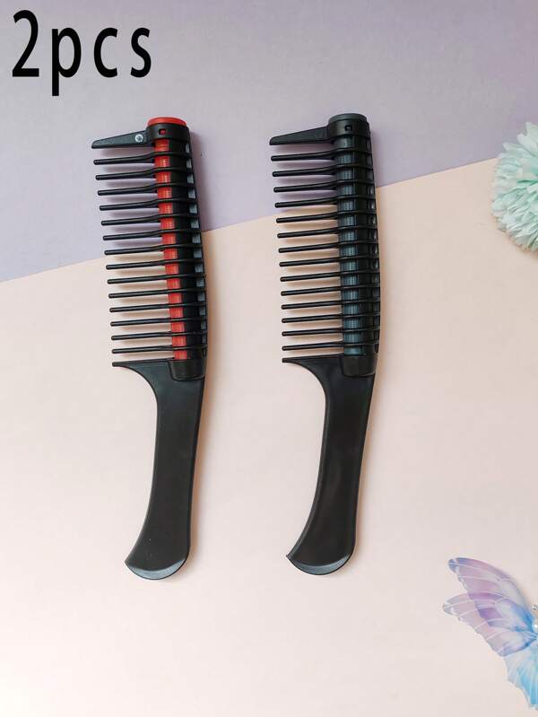 2 Peças Pente Enrolador Sólido Confortável com Design de Tinta para Cabelo, Dentes Grandes, Estilização de Cabelo de Plástico, Doméstico, Simples, Atmosférico, Retrô e Portátil