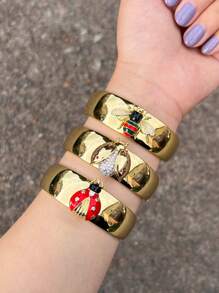 1pc Retro Bee Insect Zirconia Crystal Embellished Bronze Plated Gold Open Cuff Bracelet, Suitable For Women Daily & Party Wear