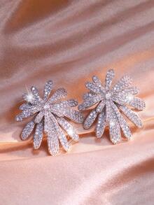 2 件大花耳钉女式奢华镀银锆石耳环新娘婚礼派对珠宝礼物送给女友妻子爱人 - Earrings - 查看 8