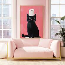 Funda para tapa de inodoro con estampado de gato negro, decoración de inodoro divertida y linda de gato negro como regalo para amantes de los gatos, póster sin marco de gato asomándose - Multicolor - Ver 10