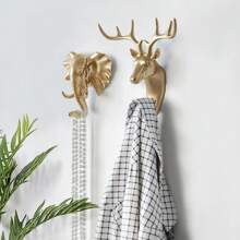 2PCS Deer Head + Elephant Head/Rhinoceros Head + Giraffe Head Wall Hooks - No Drill Adhesive Animal Decor Hooks For Bathroom Bedroom, Heavy Duty Wall Hanging Hooks For Towels Robes Keys Coats Entryway Home Decor