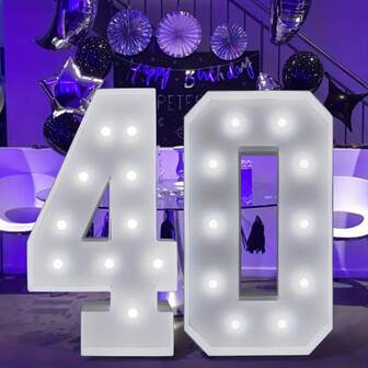 1Pc 3FT/91.5CM/36Inch Light Up Digital Marquee Frame With Lights KT Board Number 0-9 Plug-In KT Board With Bracket Party Decorative Light Birthday Party Anniversary Decoration--Cool Lights