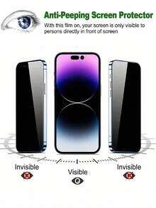 ZYONS 2片装隐私屏幕保护膜，兼容，防窥钢化玻璃保护壳，防刮擦、防震、防油，兼容 17 Pro Max、17 Air、16 Pro Max、16 Pro、16 Plus、16、16E、15 Pro Max、14 Pro Max、13 Mini、12、11、XS Max、XR、X、8、8 Plus、7、7 Plus系列 - 2片裝 - 查看 3