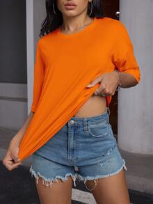 Women's Short Sleeve T-Shirt - Front And Back Customizable - Add Your Own Text (Color And Font Optional), Pattern Print Summer - Orange - View 7