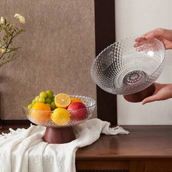1PC Home Light Luxury Fruit Tray, PET Transparent Plastic Ins Style Household Snack Tray, Flower Fruit Basket KTV Fruit Bowl, Decorative Pedestal Design For Kitchen & Dining Table Decor