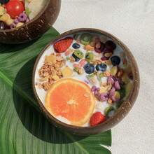 一套（椰子碗+勺子）椰子壳碗，复古圆形碗，椰子壳勺子，适合制作冰沙甜点碗，可用作学校餐饮用品，椰子壳勺子，返校季必备 - 椰殼 - 查看 6