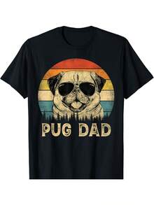 Vintage Pug Dad Graphic T-Shirt - Perfect Father's Day Gift For Dog Lovers, Casual Cotton Tee With Retro Design, All-Season Family Shirt, Fathers Day T Shirts - 黑色 - 查看 1