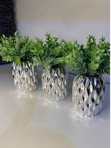 Silver Decorative Pots Kit With Succulents - 3pcs. - Bạc - Xem 5
