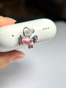 1pc Alloy Oil Dripping Puppy Decor Dust Plug Compatible With IPhone Charging Port Type-C Charging Port Data Port Plug. Compatible With Mi Oppo Vivo IPhone5-17,Earphone - Pink - View 2