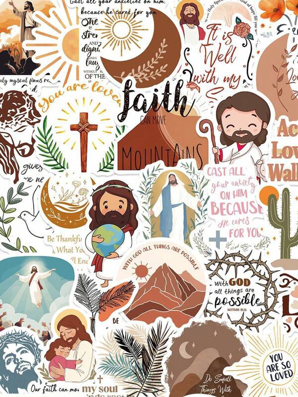 50pcs Jesus Faith Stickers Bible Verse Faith Stickers,Classic Jesus Stickers Religious Jesus Motivational Stickers For Water Bottles, Jesus Stickers Religious Stickers Stickers For Hydroflask, Guitar, Luggage, Phone, Case, Laptop, Skateboard, Gift