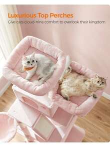 Cat Tree, 206 Cm Large Cat Tower With 13 Scratching Posts, 1 Scratching Ramp, 2 Perches, 2 Caves, Basket, Hammock, Pompoms, Multi-Level Plush Cat Condo For Indoor Cats, Jelly Pink