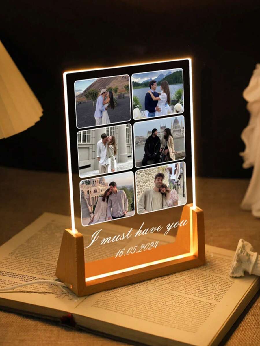 Personalized Photo LED Night Light, Table Lamp, Holiday Birthday Gift For Parents, Mother's Day Gift, Father's Day Gift, Photo Keepsake For Family Friends And Loved Ones, Customized Photo Frame, Home Decor Ornament, Bedside Lamp, Aesthetic - one-size - View 1