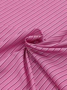 VIVINA Plus Size Women's Fashion Casual Simple Woven Fabric Striped Lapel Patch Pocket Button-Up Shirt Blouse, Suitable For Outings, Dates, Office, Travel, And Airport - Hot Pink - View 6