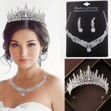 Juego de joyería para mujer, incluye tiara de cristal y kit de collar para niñas, corona con rhinestones, aretes, accesorios para el cuello para novia, boda, cumpleaños, fiesta, vestido de dama de honor