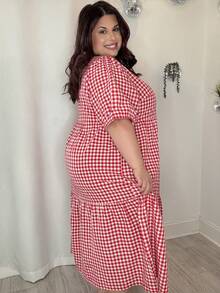 Enliva Karierten Muster Lässig Urlaubskleid in Große Größen