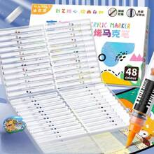 Straight Liquid Soft Tip Acrylic Marker Pen Set, 12/24/36/48 Colors, Student Stationery, Waterproof And Stackable, Stackable Art Brushes, Hobby Class Painting Watercolor Pens, Graffiti Painting Soft Brushes, Suitable For Painting Shoes, Glass, Ceramics, Cloth, Wood, Stone, Plastic, Paper, Etc.Stationery,School Supplies Back To School