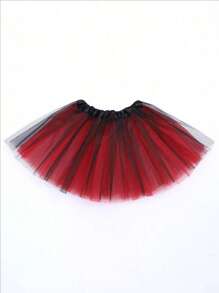 1pc Colorblock Mesh Tutu Skirt, 12inch For Teens, 16inch For Adults, Versatile Party, Running, Ballet, Stage, Halloween, Christmas, Carnival Costume, Multi-Layer, Mesh Princess Skirt