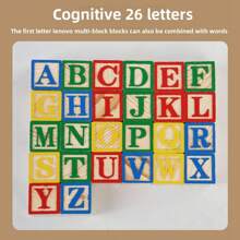27pcs Wood Printed ABC Building Blocks, Upper Case Letters & Numbers Learning Blocks, Everyday Objects Cognitive Building Blocks, Stackable Educational Toy For Kids