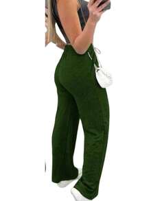 Women's Cold Weather Wide Leg Pants, Winter Fashion 2025 - Army Green - View 2