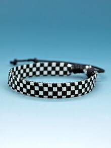 1 件可调节印花涤纶面料编织手链，格子手链，无电镀，适合运动、足球、赛车和派对 - 送给女朋友/男朋友的绝佳礼物，克罗地亚风格 - 黑色 - 查看 7