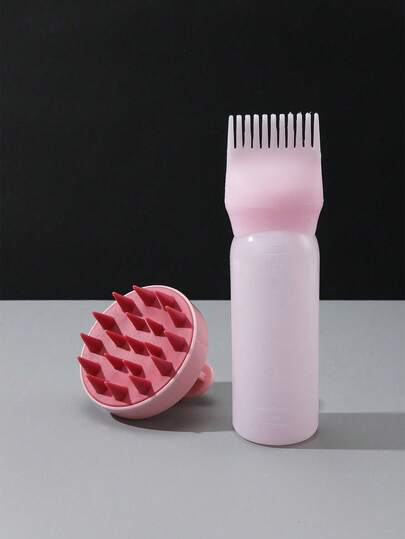 2pcs, 1 Piece Toothed Dry Cleaning Bottle Shampoo Bottle Hair Dye Perm Hair Salon Squeeze Bottle Scale Bottle Perm Bottle Hairdressing Supplies, And 1 Piece Shampoo Comb Scalp Massager, 2-In-1 Dry/Wet Hair Scalp Massager Shampoo Brush Scalp Care Brush For Scalp Care, Suitable For Men, Women, And Children