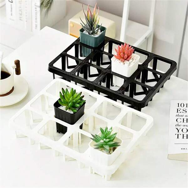 20-Slot Succulent Planter Tray, Hole Plastic Rectangular Gardening Pot Holder, Multi-Purpose Plant Support Stand For Indoor & Outdoor Use