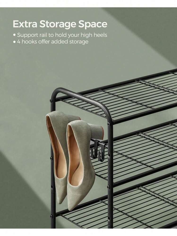 Shoe Rack, 4-Tier Shoe Organizer, Metal Shoe Shelf Storage With 4 Side Hooks, Holds 16 Pairs Of Shoes, Height-Adjustable Shoe Rack For Entryway, Hallway, Closet, Easy Assembly - Black - View 4
