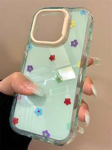 Cute Cartoon Rabbit & Flower Wavy Frame Phone Case, Compatible With IPhone 17 Pro Max, 17 Pro, 17, 16, 15, 14, 13, 12 Pro Max, 11, Soft Back Cover - Colorful Flowers On Green Background - View 2