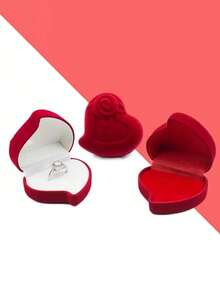 Heart & Flower Romantic Ring & Earring Jewelry Set, Gift Box Packaging For Holidays And Occasions - Multicolor - View 2