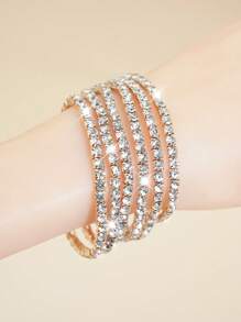 1 Set Of Multiple Strips Dazzling Sparkling Rhinestone Stretch Bangles Set - Adjustable Elastic Design, Bling Bridal Wedding Party Style, Nightclub Decor, Fashionable Accessory For Women, Perfect Gift For Friends And Family