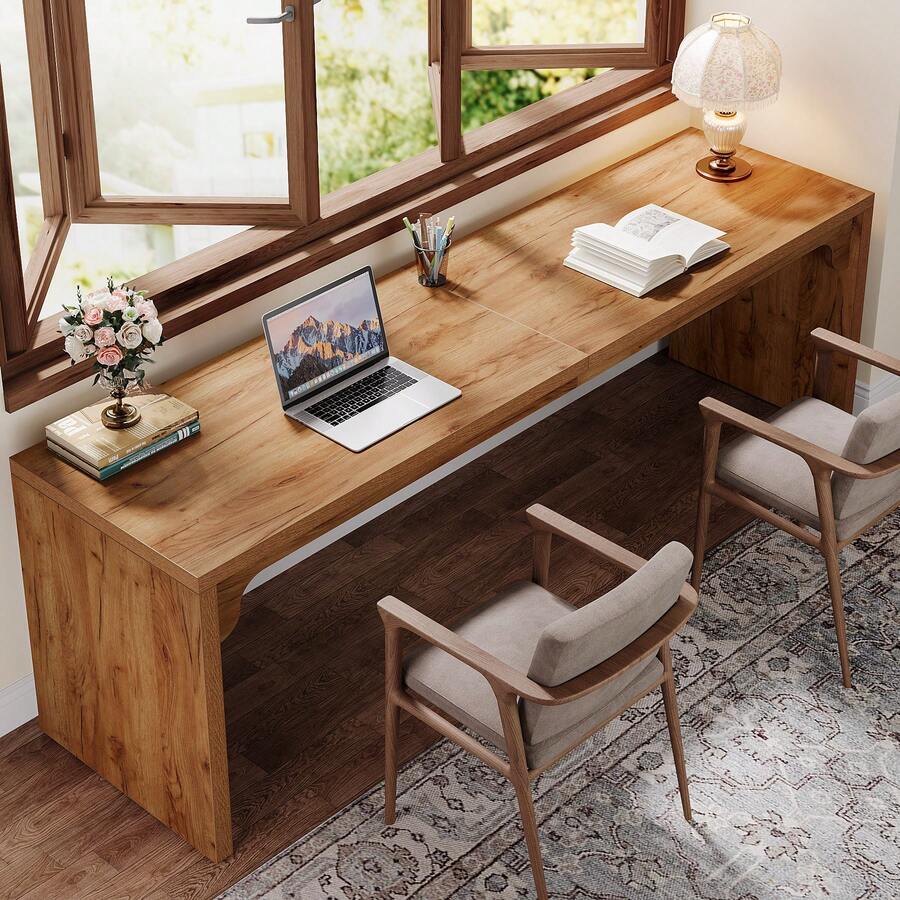Tribesigns 78.7 Inches Long Computer Desk, Wooden Extra Long Desk, 2 Person Large Writing Table For Home Office - Brown - View 1