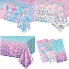 1件彩色塑料桌布，美人鱼主题生日派对桌布，美人鱼桌布装饰一次性用品，一次性生日派对桌布，长方形彩色塑料桌布，毕业典礼、婚礼、野餐装饰派对桌布 - 彩色 - 查看 10