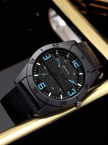 Set de 5 piezas que incluye un reloj de cara redonda digital y casual de hombre con correa de lona, emparejado con una pulsera tejida de PU con diseño de constelación, adecuado para uso diario y vacaciones, perfecto como regalo