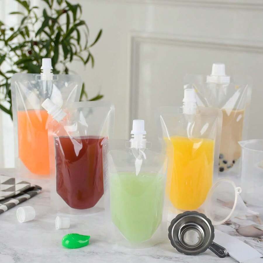 10/50/100PCS Drink Pouches Disposable Plastic Drinking Flasks Packaging Bag With Rotating Nozzle Hand-Held Clear Smoothie Bags For Juice Milk Brewing Beer Storaging Liquid