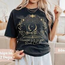 ACOTAR House Of Wind Book Club Shirt, Velaris Night Court House Of Wind Library Licensed Sarah J Maas Merch Valkyrie Reading Room SJM_T-Shirt For Women, 220g Cotton Casual Graphic Tee Lightweight Yet Durable Crew Neck Shirt For Beach Trips, Airplane Travel, Weekend Getaways, Or Road Adventures, Stylish And Comfortable Summer Outfit With Loose Fit For Maximum Comfort, Aesthetic Worthy Graphic Tee For Photos And Reels - Black - View 1