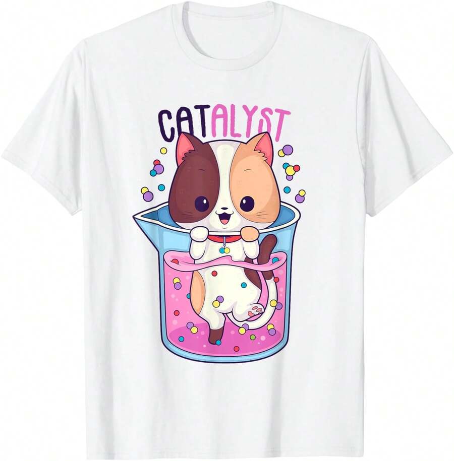 1 Pack Men's T-Shirt Gato químico gracioso, catalizador, química, ciencia, juego de palabras Camiseta de hombre - Blanco - Ver 1