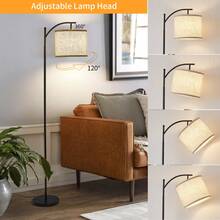 Modern Curved Floor Lamp With Fabric Shade – 65" Tall, Adjustable Arm, 3-Color LED Bulb Included - View 8